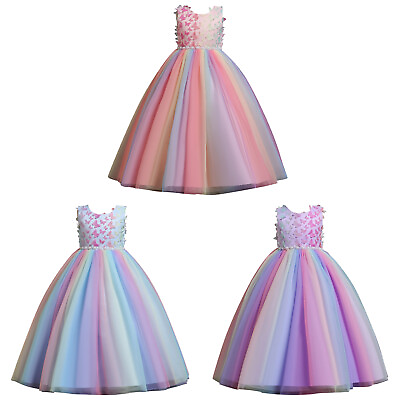 Kids Flower Girls Party Maxi Tulle Dress Beaded Princess Prom Pageant Ball Gowns $34.12