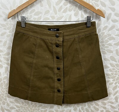 #ad Madewell Women’s 4 Metropolis Twill Army Moss Green Mini Skirt Snap Button Down $19.99