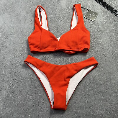 #ad Zaful Women#x27;s Small 2 Piece Bikini Set in Red Orange $7.08