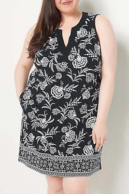 #ad Lands#x27; End Jersey Cotton Sleeveless Swim Cover Up Dress Black Floral $20.99