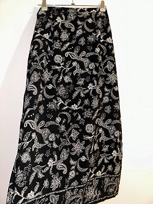 #ad Boho Petite Skirt Long Black White Paisley Slit Bohemian Size 14 Vintage Retro GBP 19.99