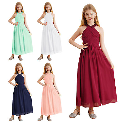 #ad Kids Girls Dresses Shiny Flowergirl Chiffon Gowns Sexy Maxidress Sleeveless $23.68