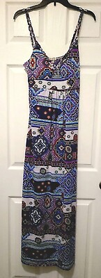 #ad #ad New M $68 Summer Maxi Dress Bohemian Print Padded Halter Dress Braided Straps $19.20