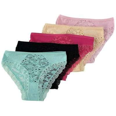 #ad NEW 5 Women Bikini Panties Brief Floral Lace Underwear Size M L XL 6870 $10.99