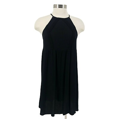 #ad Mossimo Swing Trapeze Dress Black Sleeveless Halter Lace Keyhole Sundress Medium $9.72