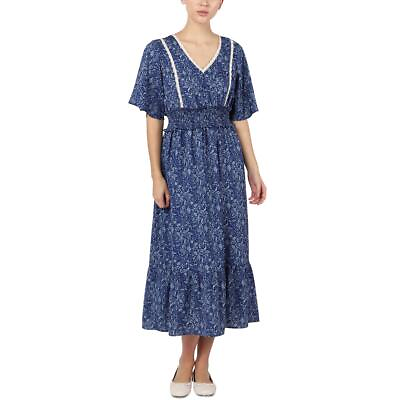#ad Black Tape Womens Blue Printed V Neck Daytime Maxi Dress XL BHFO 4760 $11.99