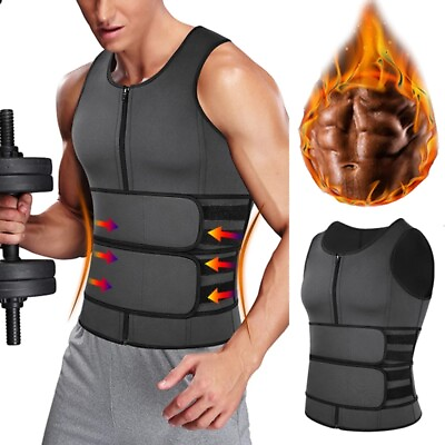 #ad Men Neoprene Sauna Sweat Body Shaper Zipper Waist Trainer Fat Burner Shapewear $20.99