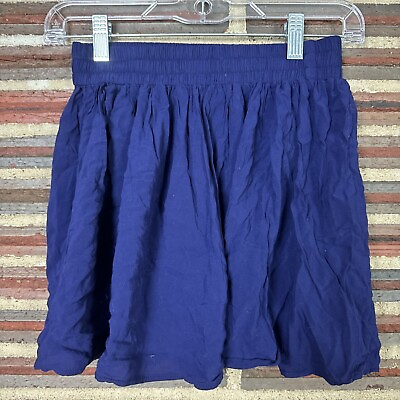 #ad Forever 21 Skirt Blue Short Mini Solid Pull On Casual Elastic Waist Womens Sz S $8.99