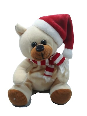 Ho Ho Beans Sears 7quot; Teddy Bear Stuffed Animal wearing Christmas hat and scarf $8.17