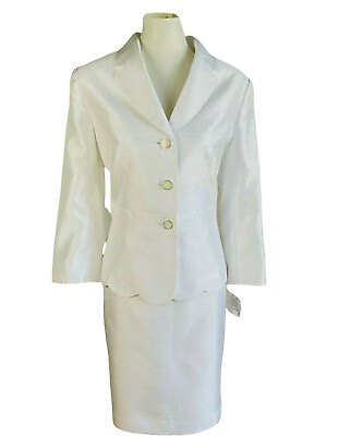 #ad John Meyer Women Polyester Skirt Suit Size 14P White Lined Zig Zag New 2 Piece $74.97