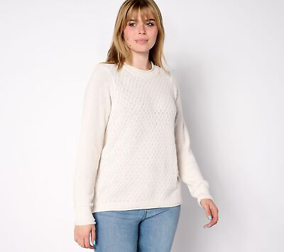#ad LOGO by Lori Goldstein Women#x27;s Top Sweater Sz M CreNeck Long White A625565 $15.33