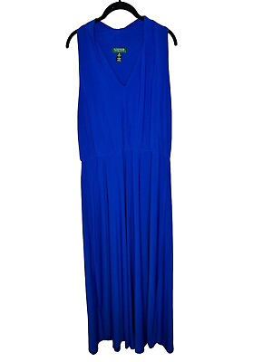 #ad Lauren Ralph Lauren Maxi Dress 16 Sleeveless V Neck Elastic Waist Royal Blue $45.00