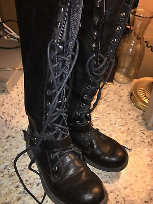 #ad 7M black leather womens laced biker boots $20.00