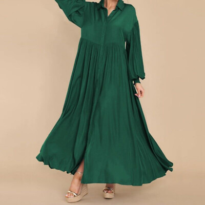 #ad Ladies Maxi Dresses V Neck Long Dress Women Kaftan Party Button down Shirt Solid $33.85