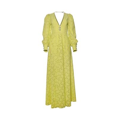 ADIBA Designer Verna Lime Green Eyelet Long Maxi Dress Size XS $809.10