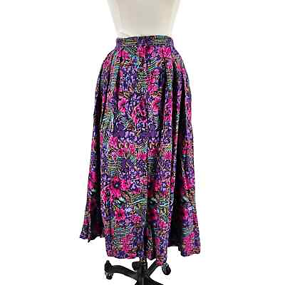 #ad Vintage Midi Skirt Womens Large Button Front Floral Colorful Bright Boho Cottage $17.88