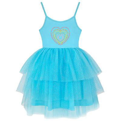 #ad Girl#x27;s Blue Tutu Dress Ballerina Heart Boho Wedding Birthday 3 7 Year $23.99