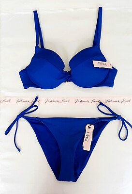 #ad Victorias Secret Swim Bikini Set 34B Twist Removable Pushup Top size S Cheeky $44.95