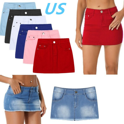 #ad US Womens Bodycon Denim Skirts Casual Low Waist Jean Miniskirt with Pockets $15.58