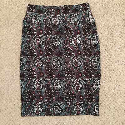 #ad LuLaRoe Cassie Skirt Medium Knee Length Unlined Pull On Blue Geometric $15.90