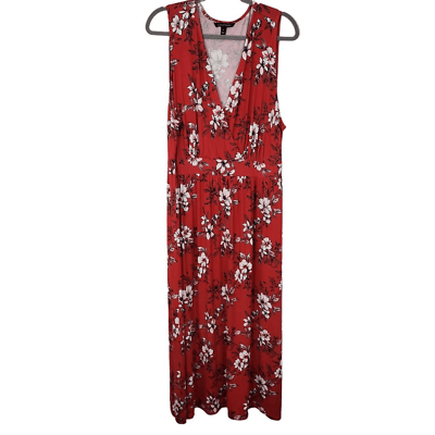 #ad 41Hawthorn Red Floral Maxi Dress 2X Floral Long Knit Dress Wedding Guest Dress $26.60