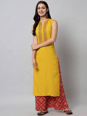 #ad Bollywood Women Rayon Kurti Palazzo Set Designer Beautiful Reaymade Kurta Dress $27.99