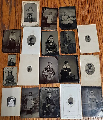 #ad 19 Tintype Photos Young GIRLS Portraits 1800#x27;s Period Dress Children $43.00