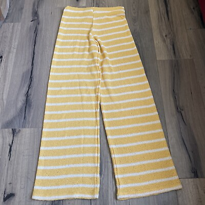 Zara Size Medium Yellow Striped Crochet Knit Semi Sheer Pants Long Inseam $19.60