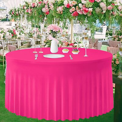 #ad Hot Pink Table Skirt for Round Tables 60 Inch Spandex Table Covers Washable S... $29.50