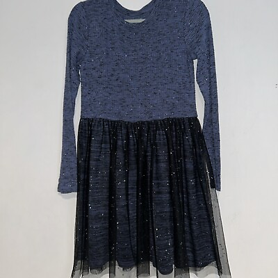 #ad Cat amp; Jack Girls Sparkle Tutu Dress Size XL 14 16 Long Sleeve Blue Black Tulle $6.00