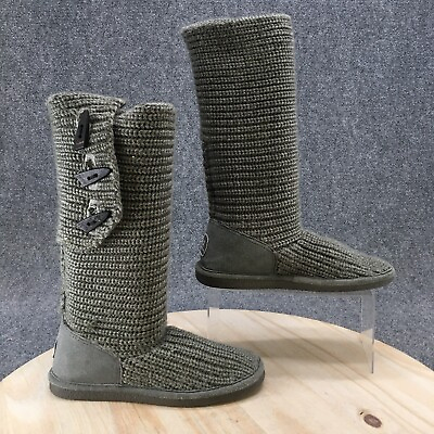 Bearpaw Boots Womens 8 Knit Tall Knee High Winter 658W Green Suede Sheepskin $36.99