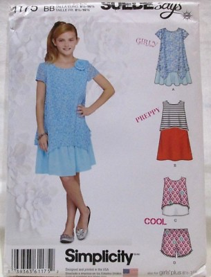Simplicity Pattern 1175 Sizes 8.5 to 16.5 Girls Plus Dresses Top Shorts Uncut $9.95