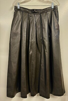 #ad VTG 80s Sienna Brown Leather Full Skirt 30quot; waist $99.00