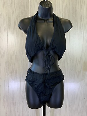 #ad Holipick Two Piece Solid Halter Bikini Set Women#x27;s Size XL Black NEW MSRP $89 $16.99