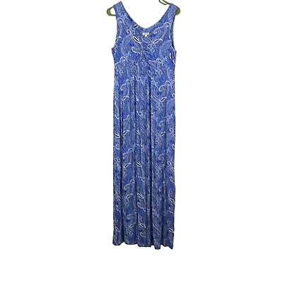 #ad Talbots Womens Blue Paisley Sleeveless V Neck Long Maxi Dress Size Medium $17.99