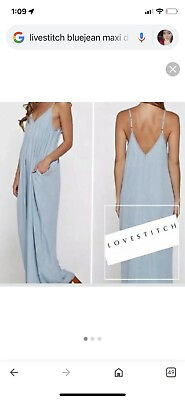 Lovestitch Baby Blue Denim Maxi Dress With Pockets $25.99