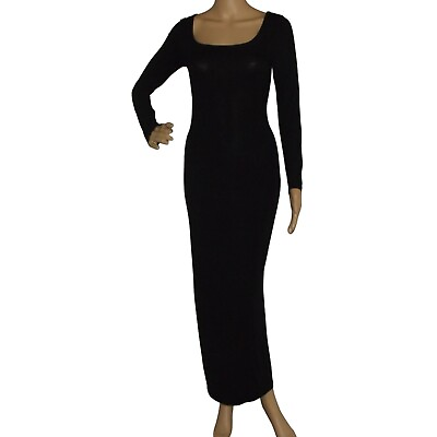 #ad #ad Verdusa XS Black Maxi Dress Long Sleeve Square Neck Bodycon soft viscose stretch $29.99