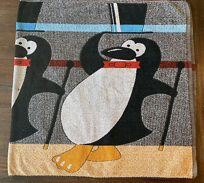 90s Royal Terry Beach Towel Penguins In Top Hats amp; Bowties Extra Soft $25.40