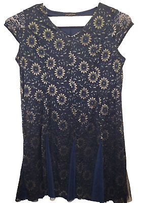 #ad #ad Candalite Womens Size 3X Plus Size Sleeveless Maxi Dress Navy Blue Lace Overlay $13.59