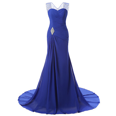 #ad Women#x27;s Elegant Sleeveless Chiffon Long Evening Dresses Plus Size Maxi Dresses $83.71