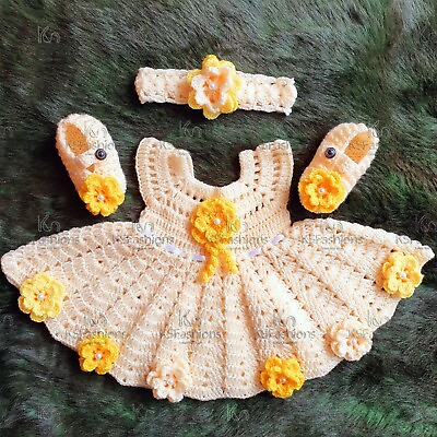 #ad New Gift Handmade Crochet Baby Girl Party Dress Soft Wool Super Comfortable $40.99