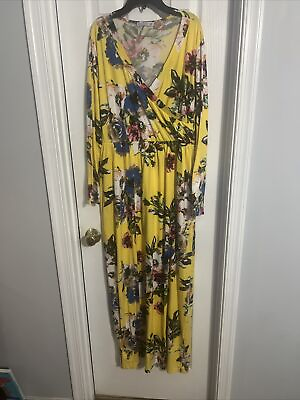 #ad #ad Women’s Yellow Floral Printed Long Maxi Fall Casual Dress Size Large Tall $6.48