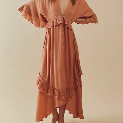 #ad Free People Dress Womens EXTRA SMALL Brown Pardiso maxi Boho dress $49.88
