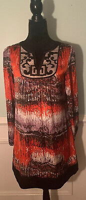 #ad Theme long sleeve boho v neck print dress size medium $14.00