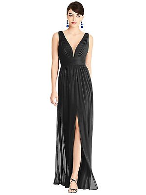 #ad TH105....Illusion Plunge Neck Shirred Maxi Dress....Black....Size 10...NWT $76.00