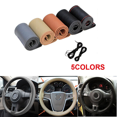 15quot; Car PU Leather Warming Car Steering Wheel DIY Cover With Needles Thread $6.79