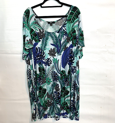 #ad Ellos Womans Rayon Short Sleeve Shift Dress Tropical Multicolor Plus Size 3X $19.48