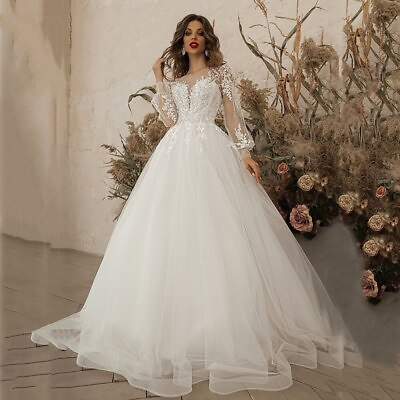 #ad Princess Wedding Dresses Long Sleeve Appliques Lace Tulle Boho Bride Gowns $143.00