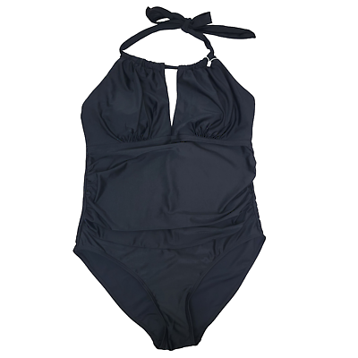 #ad East Elegant Black Maternity Swimsuit One Piece Keyhole Halter Medium NWT $21.24
