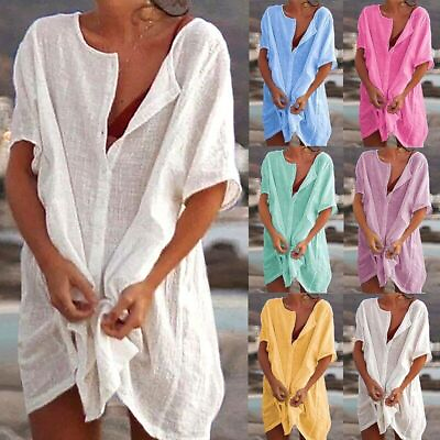 #ad Beach Swimsuit Cover Ups Women Cotton Cover Up Swimwear Casual Short $19.03